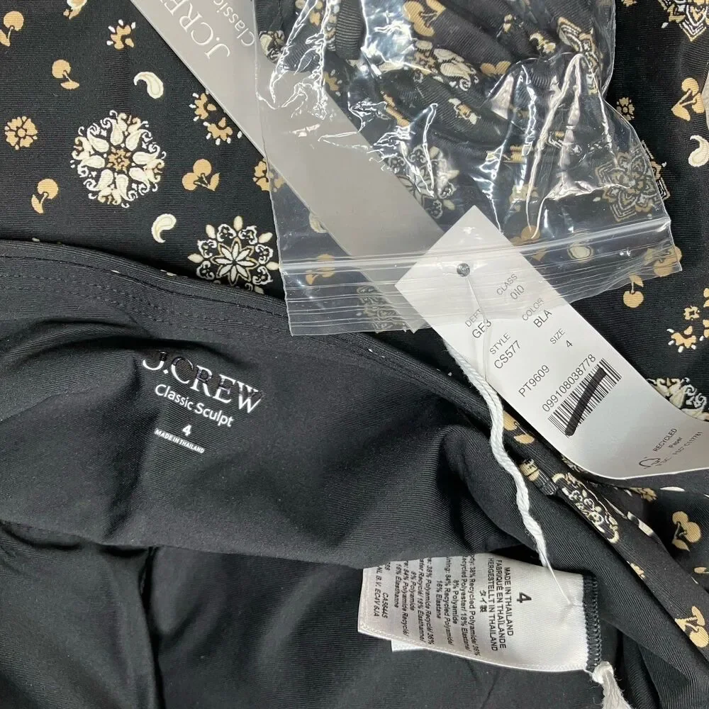 J.Crew Classic Sculpt Gemma One Piece Swimsuit 4 Black Bandana Convertible CS577